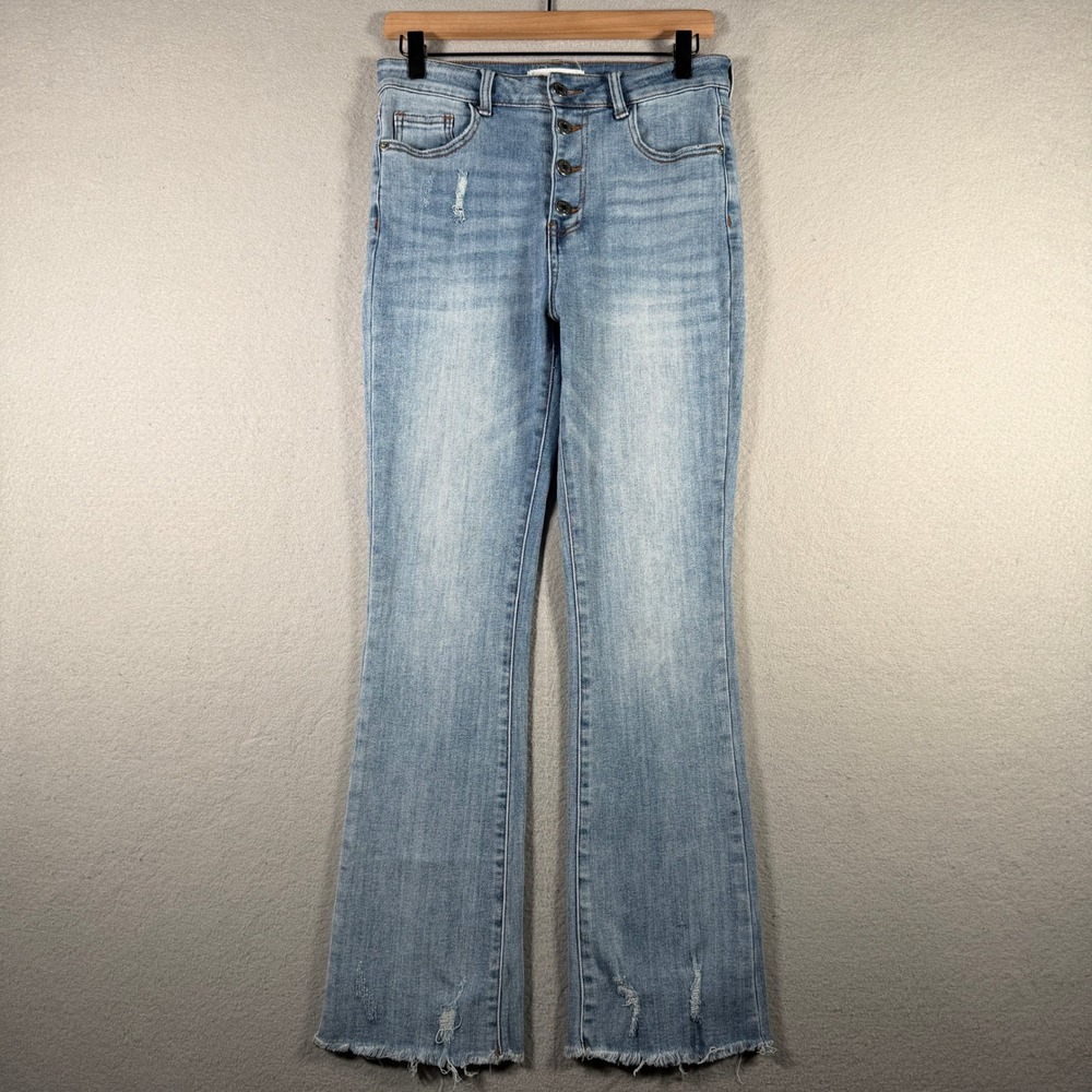 Risen Jeans Womens Size 7/28 High Rise Flare Distressed Button Fly Light Wash